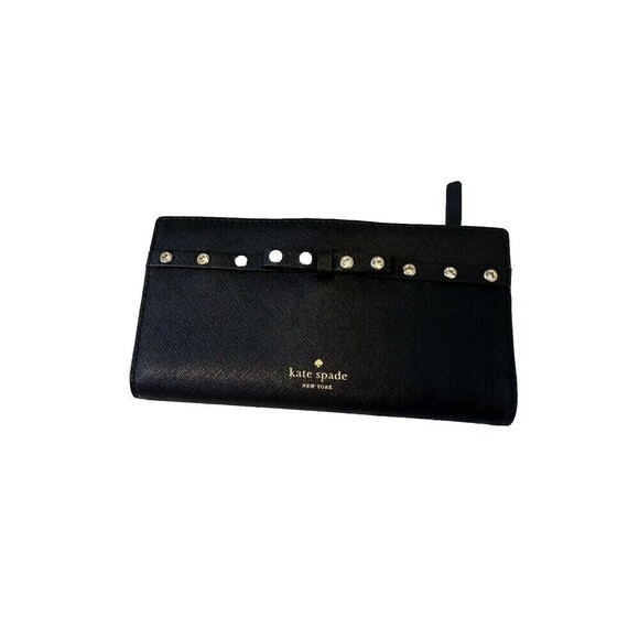 KATE SPADE NEW YORK LAUREL WAY JEWELED BLACK LEATHER WALLET NEW AUTHENTIC - Picture 1 of 6